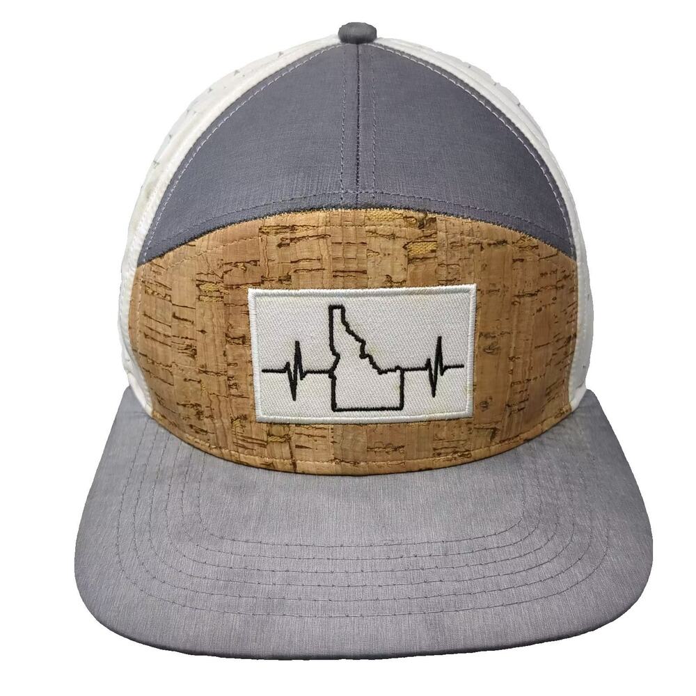 The Heartbeat Brand Trucker Hat Gray White One Size Idaho Cork Patch Snapback